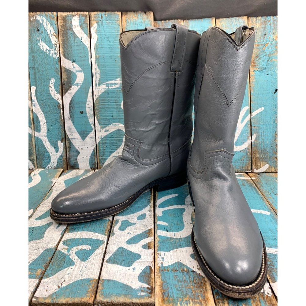 Vintage Cowtown Gray Leather Lace Up Roper Cowboy Boots Women's Size 5.5B